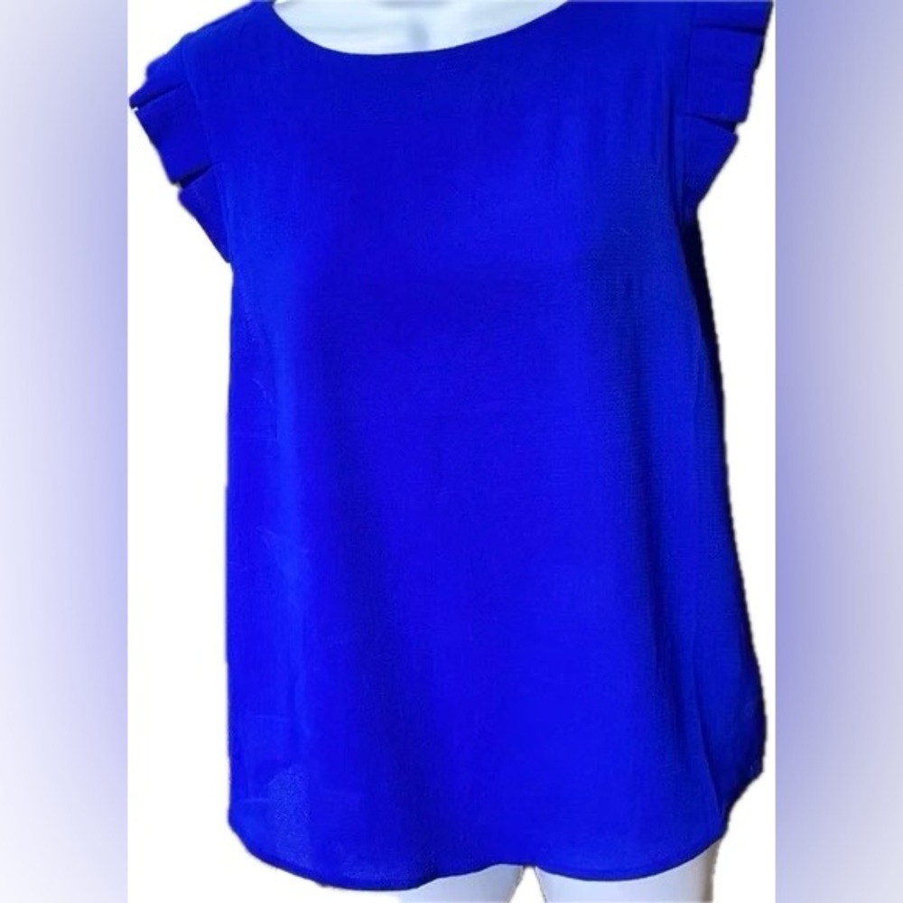 Monteau Blue Ruffled Cap Sleeve Blouse